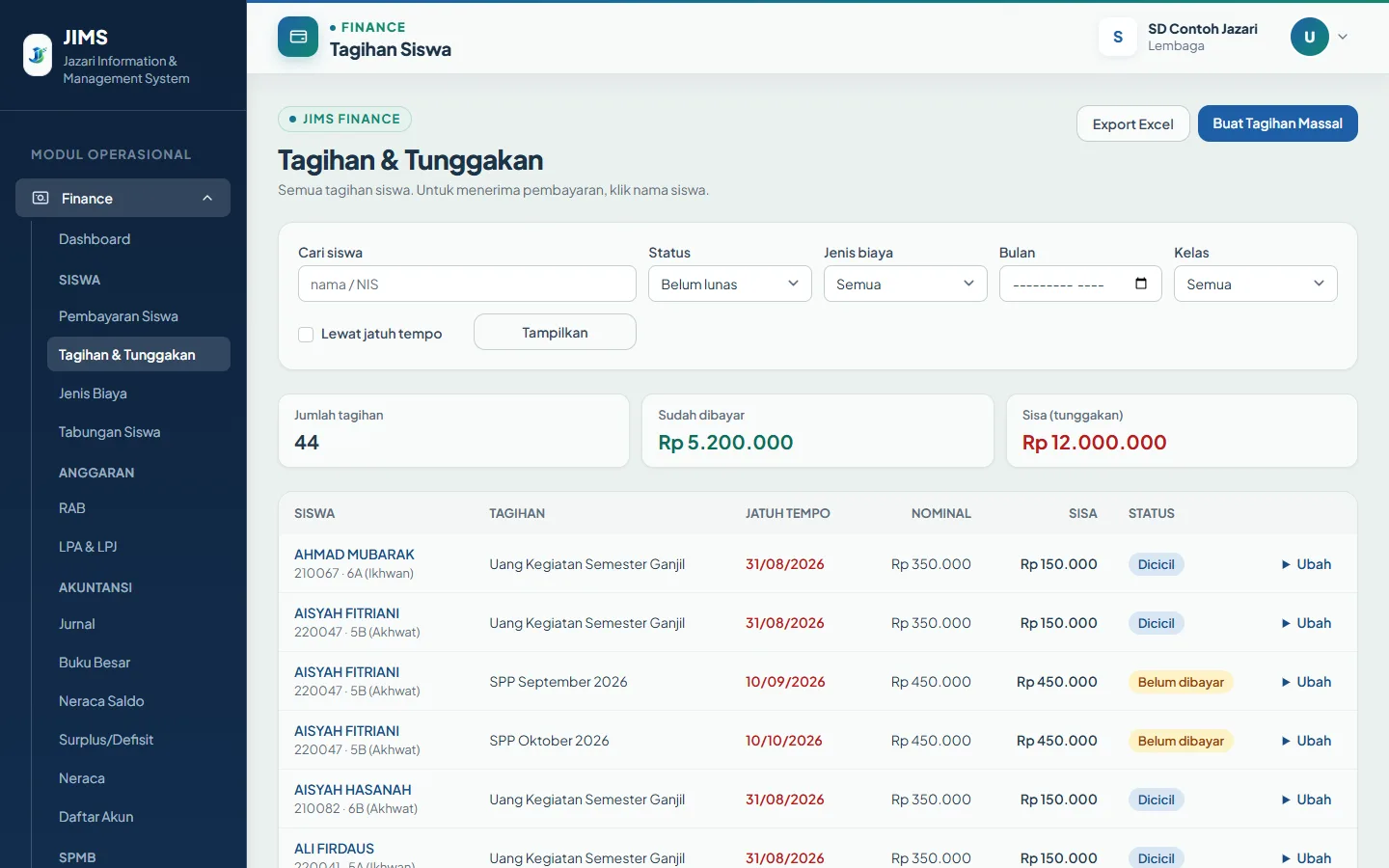 Finance: Tagihan & tunggakan