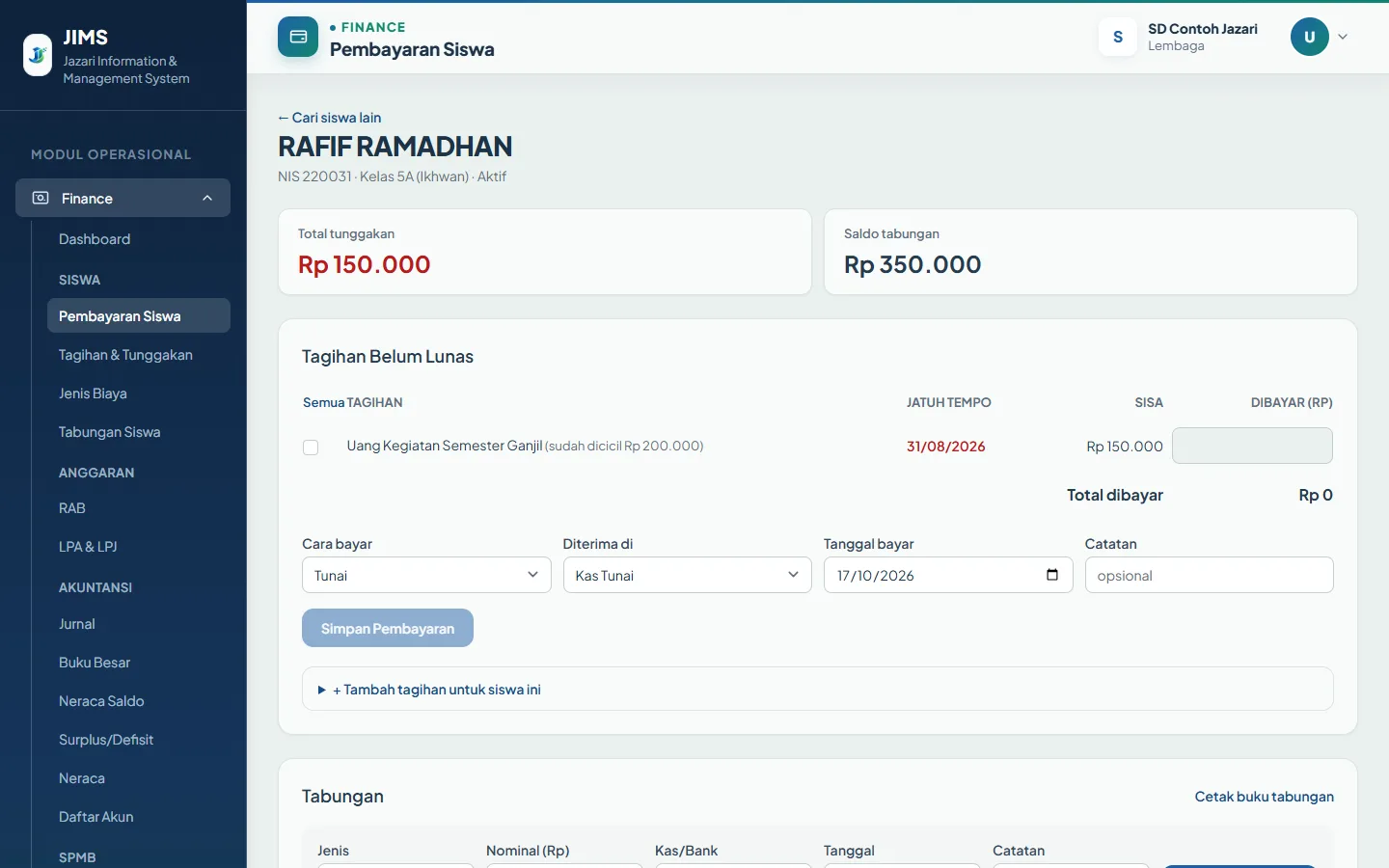 Finance: Pembayaran siswa