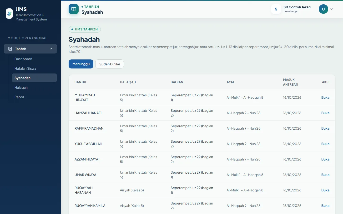 Tahfizh: Antrean syahadah